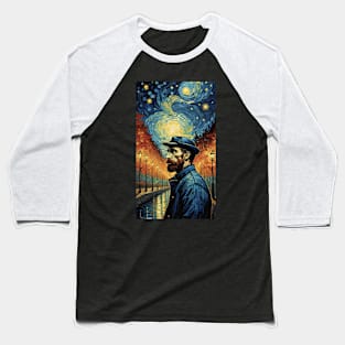 Starry Night Mosaic: Van Gogh-Inspired Portrait Baseball T-Shirt